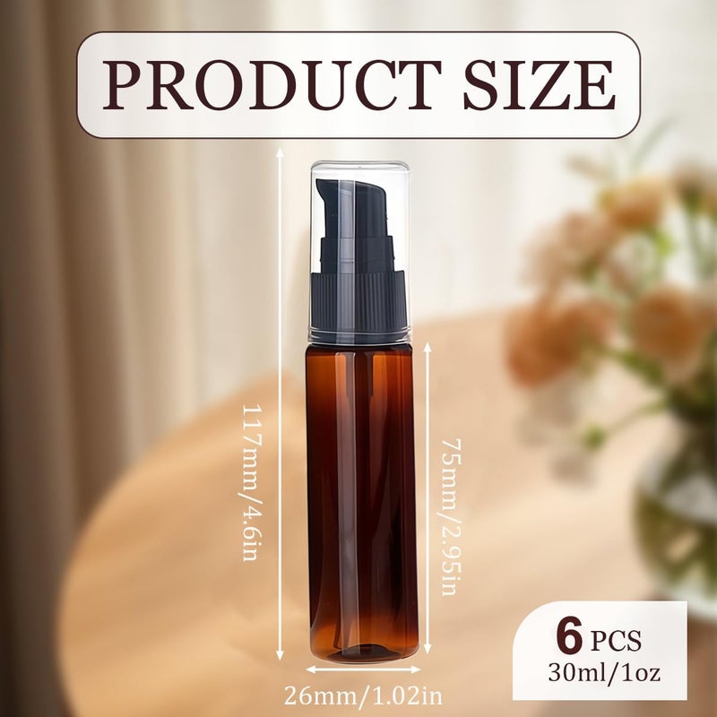SYBL 6Pcs 30ml/1oz Empty Refillable Plastic Lotion Pump Bottles Portable Cosmetic Makeup Sample Storage container Vial Pot For Shower Gel Shampoo Toiletries Liquid(Brown) - Image 2